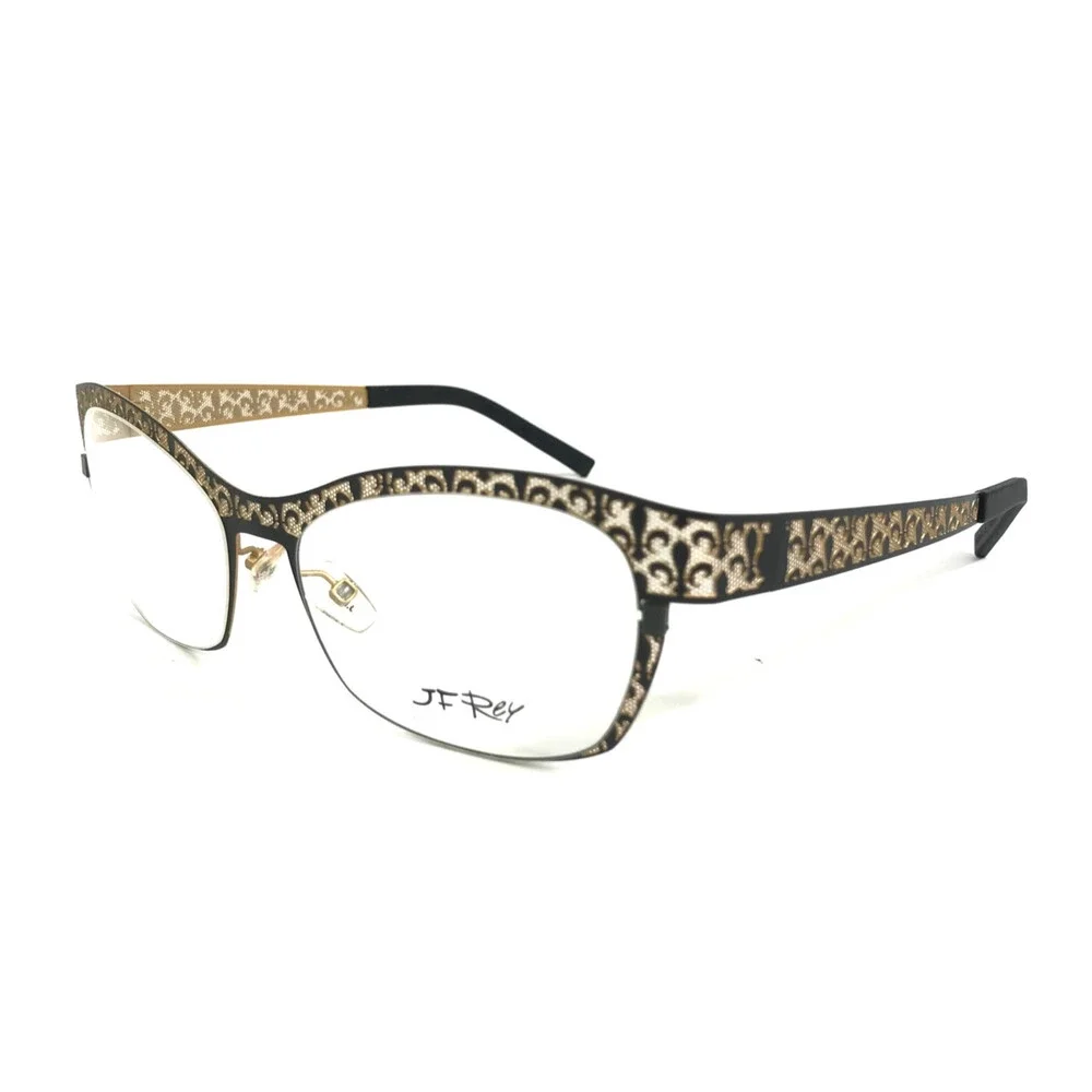 J.F. Rey Eyeglasses Frames JF2559 0050 Matte Black Gold Fleur De Lis 58-16-132